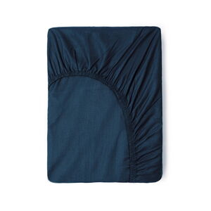 Tmavě modré bavlněné elastické prostěradlo Good Morning, 160 x 200 cm
